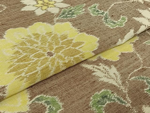 平和屋着物▽上質な紬 単衣 草花文 正絹 逸品 AABF6790jh