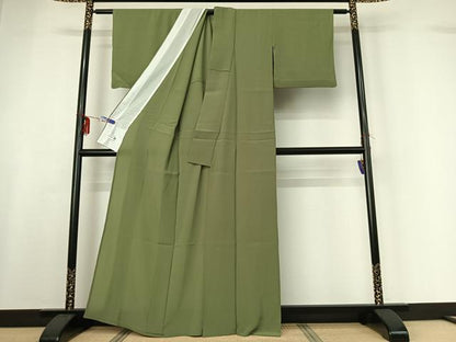 平和屋着物▽洗える最高級着物 ＜英＞はなぶさ謹製 色無地 単衣 柳染色 洗える着物 AABF6795jh