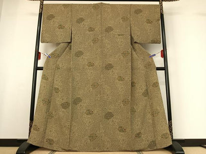 平和屋着物▽上質な小紋 単衣 更紗花文 鬼しぼ縮緬 正絹 逸品 AABF6797jh