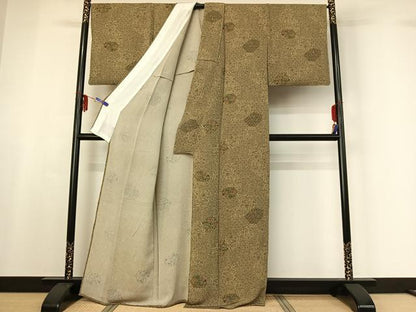 平和屋着物▽上質な小紋 単衣 更紗花文 鬼しぼ縮緬 正絹 逸品 AABF6797jh