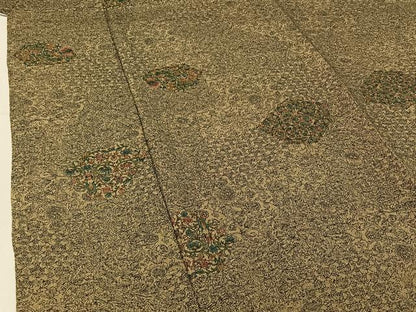 平和屋着物▽上質な小紋 単衣 更紗花文 鬼しぼ縮緬 正絹 逸品 AABF6797jh