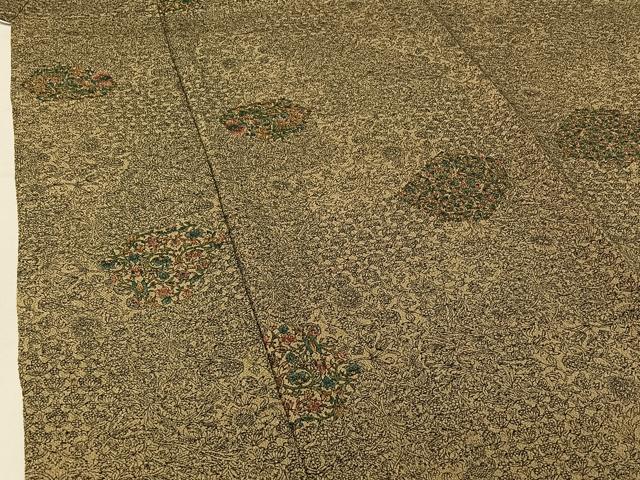 平和屋着物▽上質な小紋 単衣 更紗花文 鬼しぼ縮緬 正絹 逸品 AABF6797jh