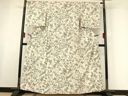 平和屋着物▽上質な小紋 単衣 更紗花文 金彩 正絹 逸品 未使用 AABF6800jh