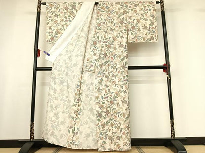 平和屋着物▽上質な小紋 単衣 更紗花文 金彩 正絹 逸品 未使用 AABF6800jh