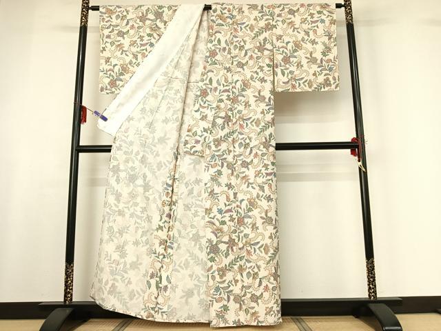 平和屋着物▽上質な小紋 単衣 更紗花文 金彩 正絹 逸品 未使用 AABF6800jh