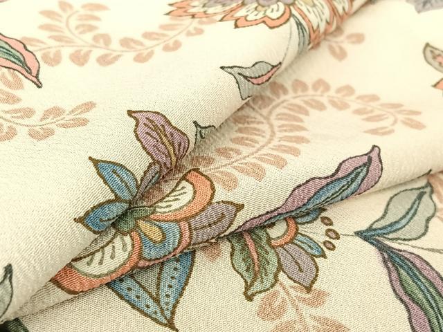 平和屋着物▽上質な小紋 単衣 更紗花文 金彩 正絹 逸品 未使用 AABF6800jh