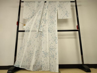 平和屋着物＊夏物 小紋 絽 舞葉文 洗える着物 AABF6801jd