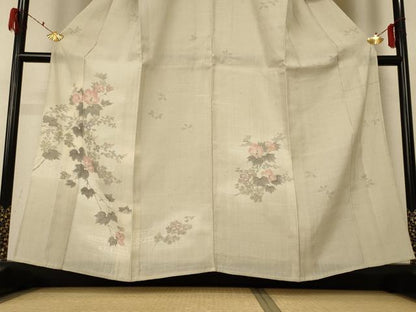 平和屋着物＊夏物 訪問着 生紬 手描き 流水草花文 正絹 逸品 AABF6808jd