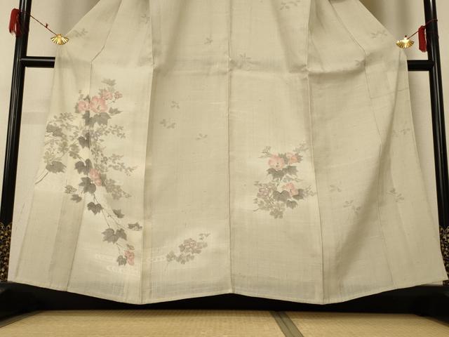 平和屋着物＊夏物 訪問着 生紬 手描き 流水草花文 正絹 逸品 AABF6808jd