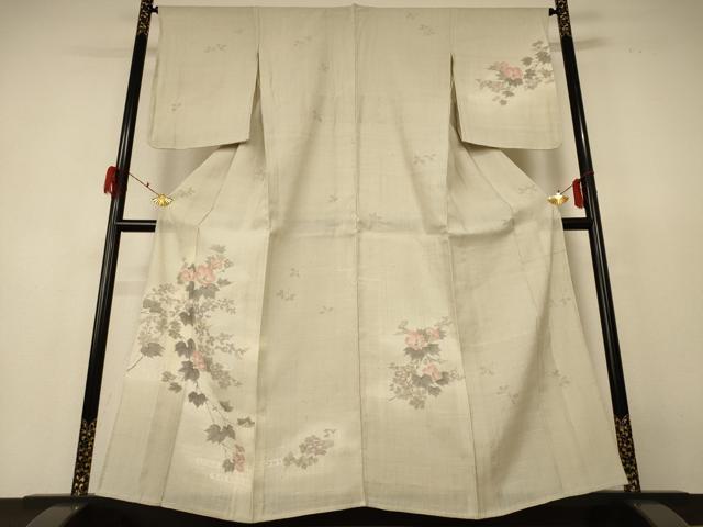 平和屋着物＊夏物 訪問着 生紬 手描き 流水草花文 正絹 逸品 AABF6808jd