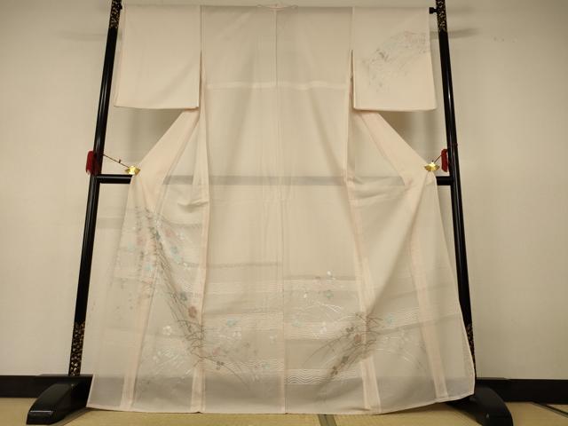 平和屋着物＊夏物 訪問着 紗 芝花文 銀彩 正絹 逸品 AABF6809jd