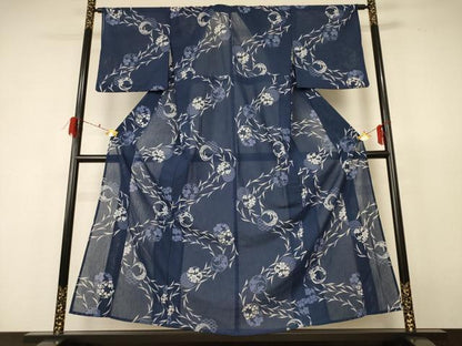 平和屋着物＊夏物　小紋　紗　草花丸文　洗える着物　AABF6813jd
