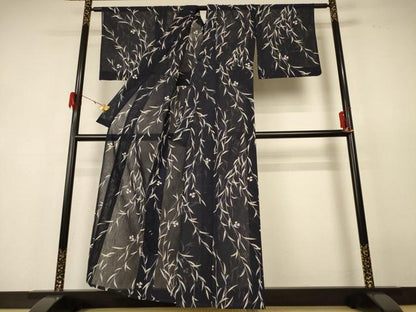 平和屋着物＊夏物 小紋 紗 枝葉文 洗える着物 AABF6815jd