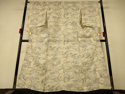 平和屋着物＊夏物 小千谷ちぢみ 流水草花文 麻 逸品 AABF6816jd