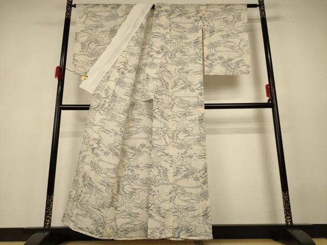 平和屋着物＊夏物 小千谷ちぢみ 流水草花文 麻 逸品 AABF6816jd