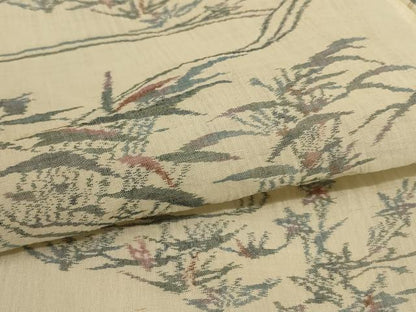 平和屋着物＊夏物 小千谷ちぢみ 流水草花文 麻 逸品 AABF6816jd