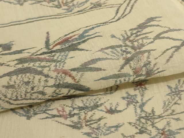 平和屋着物＊夏物 小千谷ちぢみ 流水草花文 麻 逸品 AABF6816jd