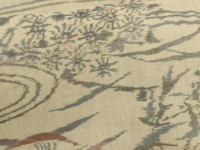 平和屋着物＊夏物 小千谷ちぢみ 流水草花文 麻 逸品 AABF6816jd