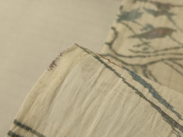 平和屋着物＊夏物 小千谷ちぢみ 流水草花文 麻 逸品 AABF6816jd
