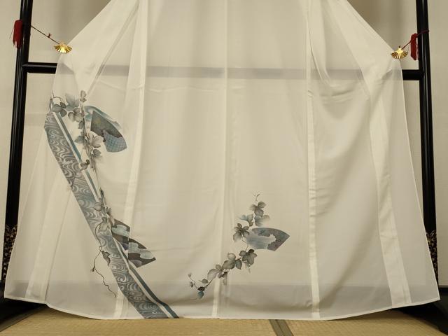 平和屋着物＊夏物 訪問着 絽 地紙蔦の葉文 金彩 洗える着物 AABF6818jd