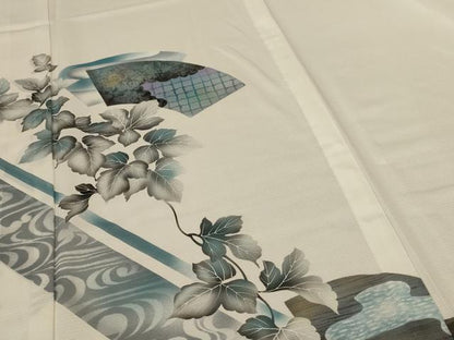 平和屋着物＊夏物 訪問着 絽 地紙蔦の葉文 金彩 洗える着物 AABF6818jd