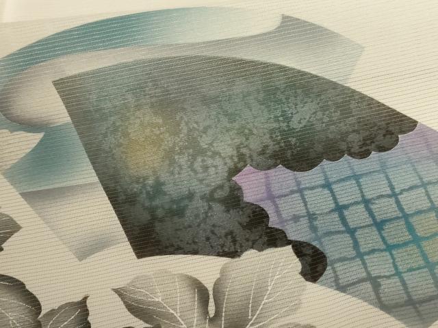 平和屋着物＊夏物 訪問着 絽 地紙蔦の葉文 金彩 洗える着物 AABF6818jd