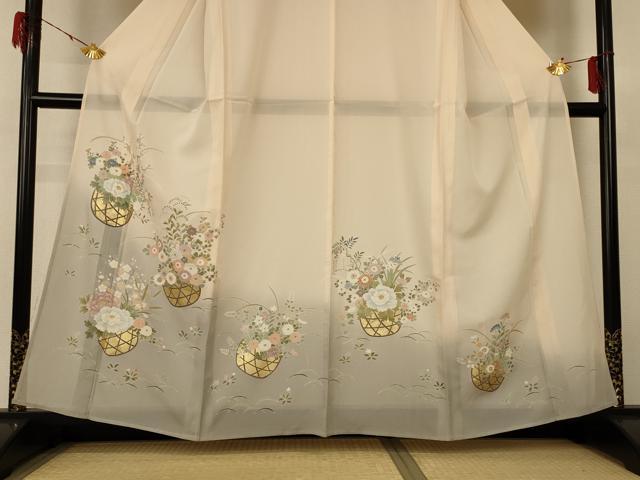 平和屋着物＊夏物 訪問着 絽 花籠文 暈し染め 金銀彩 正絹 逸品 AABF6820jd