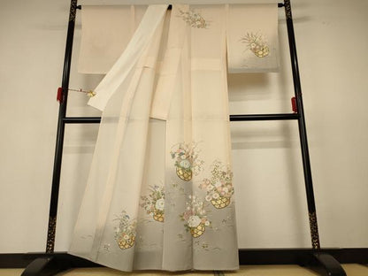 平和屋着物＊夏物 訪問着 絽 花籠文 暈し染め 金銀彩 正絹 逸品 AABF6820jd