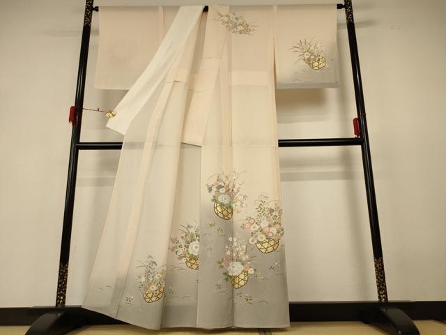 平和屋着物＊夏物 訪問着 絽 花籠文 暈し染め 金銀彩 正絹 逸品 AABF6820jd