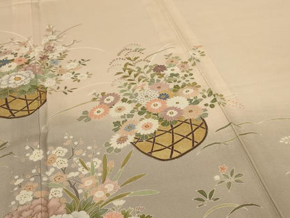 平和屋着物＊夏物 訪問着 絽 花籠文 暈し染め 金銀彩 正絹 逸品 AABF6820jd
