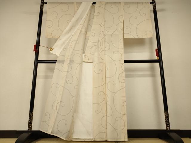 平和屋着物＊夏物 結城紬 夏結城 唐草文 正絹 逸品 AABF6822jd