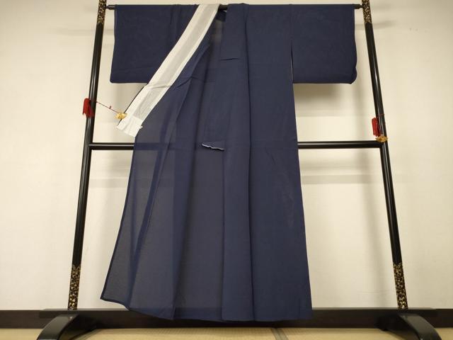 平和屋着物＊夏物　色無地　絽縮緬　青褐色　正絹　逸品　AABF6823jd