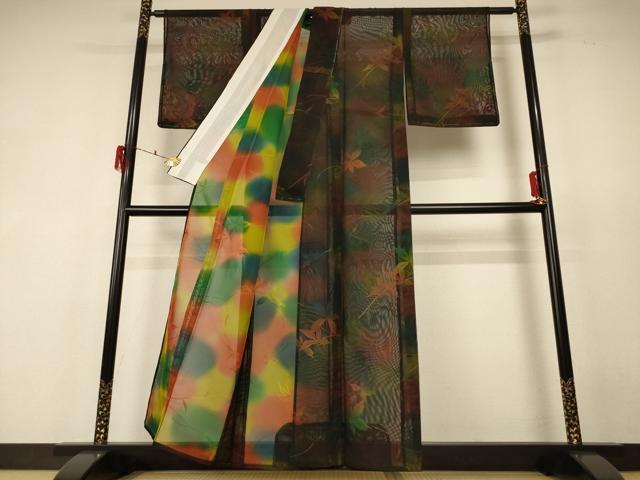 平和屋着物＊夏物 小紋 紗 枝葉文 正絹 逸品 未使用 AABF6824jd
