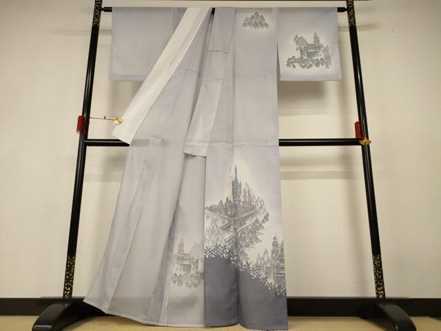 平和屋着物＊夏物 訪問着 絽 風景文 暈し染め 洗える着物 AABF6836jd