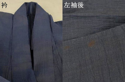 平和屋着物＊夏物 男性 小千谷ちぢみ 色無地 藍鉄色 麻 逸品 AABF6839jd
