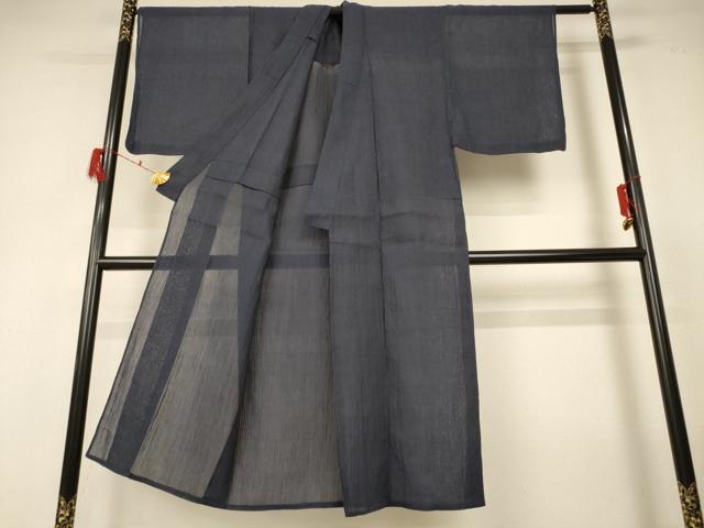 平和屋着物＊夏物 男性 小千谷ちぢみ 色無地 藍鉄色 麻 逸品 AABF6839jd