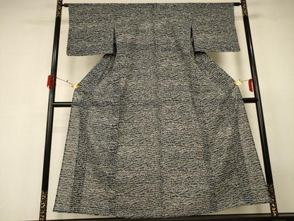 平和屋着物＊夏物 小紋 絽 藍 草葉文 正絹 逸品 AABF6846jd