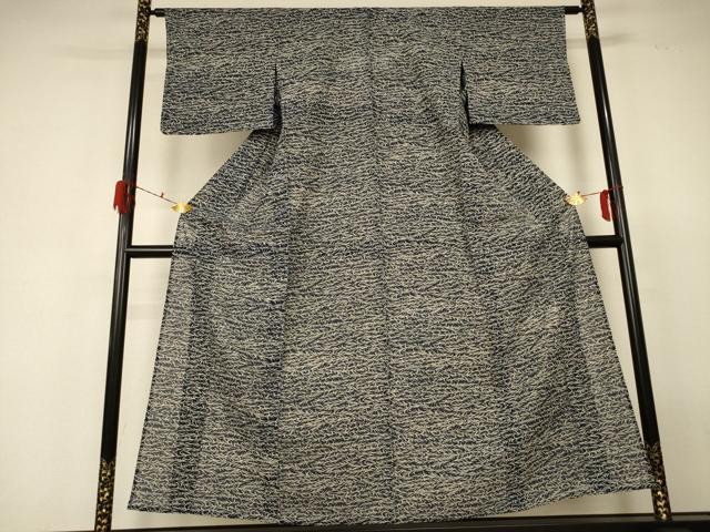平和屋着物＊夏物 小紋 絽 藍 草葉文 正絹 逸品 AABF6846jd