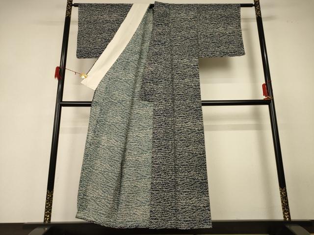 平和屋着物＊夏物 小紋 絽 藍 草葉文 正絹 逸品 AABF6846jd