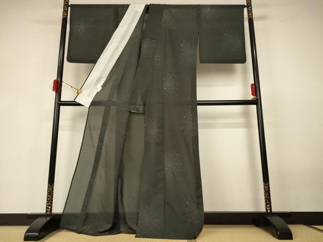 平和屋着物＊夏物 小紋 蜘蛛の巣 洗える着物 AABF6850jd