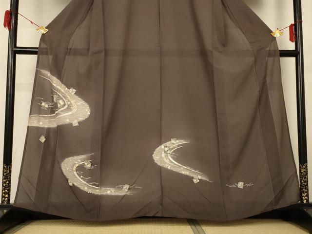 平和屋着物＊夏物 訪問着 駒刺繍 縦絽 流水花文 暈し染め 金彩 正絹 逸品 未使用 AABF6861jd