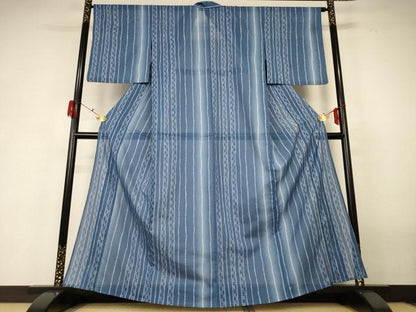 平和屋着物＊夏物 小紋 絽 市松花間道 暈し染め 洗える着物 AABF6868jd