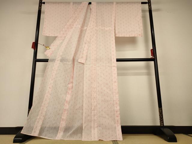 平和屋着物＊夏物 小紋 麻の葉文様 洗える着物 AABF6870jd