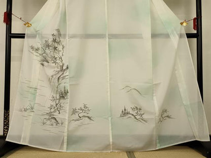 平和屋着物＊夏物 訪問着 絽 手描き 風景文 暈し染め 洗える着物 AABF6871jd