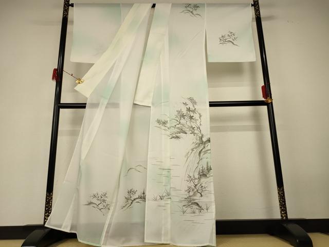 平和屋着物＊夏物 訪問着 絽 手描き 風景文 暈し染め 洗える着物 AABF6871jd