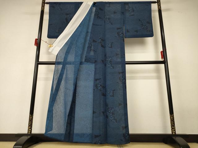 平和屋着物＊夏物 小紋 紗 草花文 洗える着物 AABF6874jd
