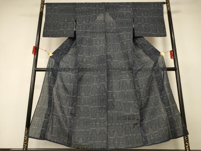 平和屋着物＊夏物 小紋 紗 幾何学文様 洗える着物 AABF6880jd