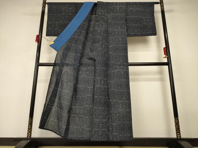 平和屋着物＊夏物 小紋 紗 幾何学文様 洗える着物 AABF6880jd