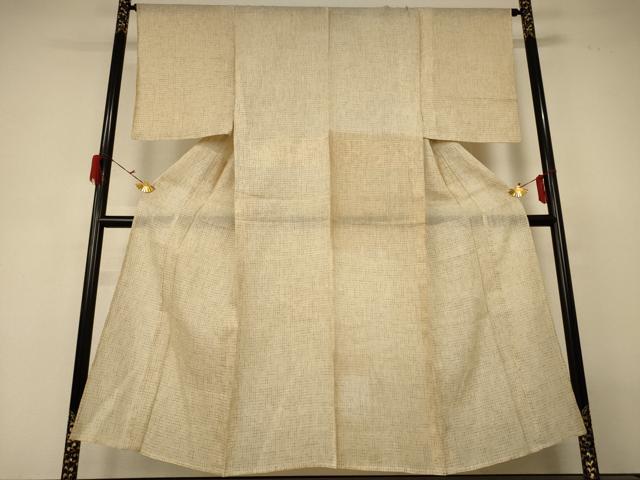 平和屋着物＊夏物　男性　本麻ちぢみ上布　格子　反端付き　麻　逸品　AABK8485ck