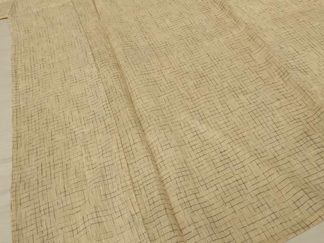 平和屋着物＊夏物　男性　本麻ちぢみ上布　格子　反端付き　麻　逸品　AABK8485ck